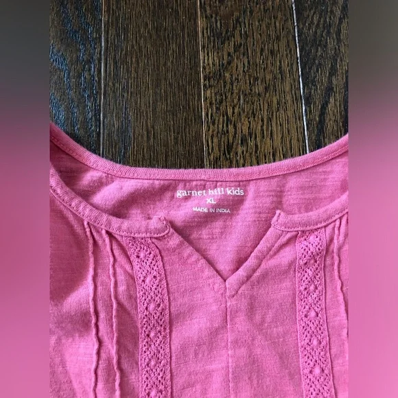 Garnet Hill Kids Girls XL Dusty Pink Pintucked Knit 100% Cotton Short-Sleeve Top - Picture 5 of 9